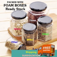 100ML 180ML 200ML 280ML 380ML 500ML 730ML  Food-Grade Air-Tight Hexagon Glass Jar Bottle Foam Boxes