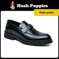 Hush Puppies Men Shoes สลิปหนังแท้สีดําบนรองเท้าทางการ