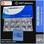 (Import Pack) Neurobion 1 strip (10's) sugar coated tablet (vitamin B1 B6 B12)  saraf neuro Enervon