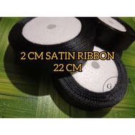 (22cm) 2cm Satin ribbon reben ribon deko (Hitam)