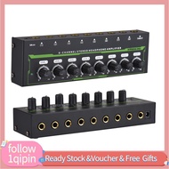 1qipin.my Headphone Amplifier 8 Channel Stereo Amp Audio with Power Adapter DC 12V 6.35mm Input/Outp