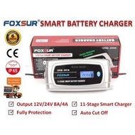 FOXSUR เครื่องชาร์จอัจฉริยะและฟื้นฟูแบตเตอรี่รถยนต์ Smart Battery Charger &amp; Desulfator 12V/24V 8A/4A 30-200Ah/15-100Ah รุ่น FBC122408