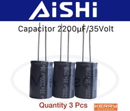 2200uf 35v Capacitor 2200uF 35V คาปาซิเตอร์ ตัวเก็บประจุ 35v 2200uf ตัวC 1 ชุด มี3ชิ้น (ขนาด 16.0x25