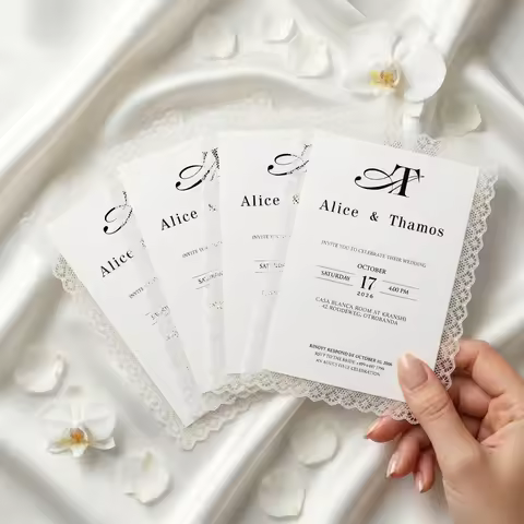 25 Pcs 5x7 Inch Personalized Lace Bridal Invitations Luxury Save The Date Wedding Stationery For Bri