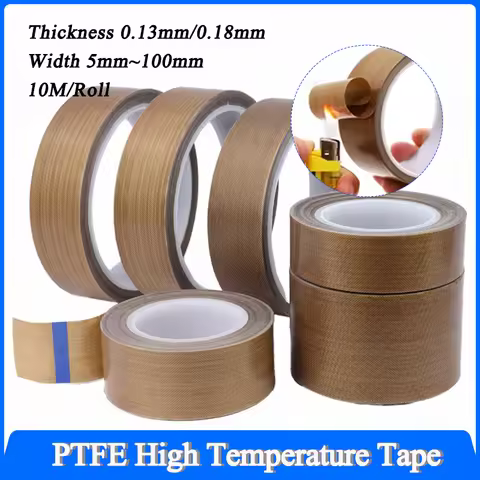 1 Roll Width 5~100mm PTFE Coated Fabric Tape Thickness 0.13mm/0.18mm High Temperature for PTFE Tape