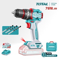 TOTAL Tools Cordless Impact Drill + Battery + Charger + Drill Bits (20V / 76Nm / 13mm / Brushless) T