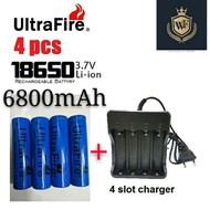 18650 3.7V 6800mAh RECHARGEABLE LI-ION BATTERY 18650 LITHIUM W 4 SLOT flat Top and Button