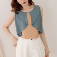 Ob Design Women Casual Colorblock Ruffle Sleeveless Top Plus Size