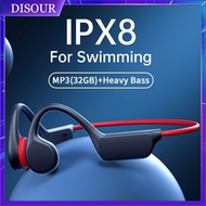 DISOUR Bone Conduction Headphones Bluetooth Wireless IPX8 Waterproof MP3 Player Earhook Headphones with Microphone Special Headphones for Swimming and Diving
