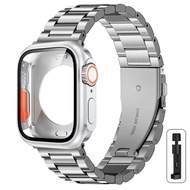 ซองกันน้ำ + สายเหล็กสแตนเลสสำหรับนาฬิกา Apple 44มม. 45มม. 40มม. 41มม. อัปเกรด Ultra 49มม. ฝาครอบป้องกันแบบเต็มรูปแบบสำหรับ I Watch Series 8 7 6 5 4สายข้อมือโลหะ SE