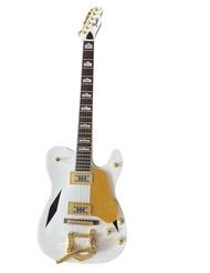 Fender Telecaster White Semi Hollow Body Electric Guitar With Gold Tremolo Vibrato