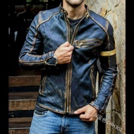 Mens Black Biker Vintage Motorcycle Distressed Cafe Racer Leather Jacket Classic Biker Jacket Aviato