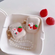 Cute Jelly Strawberry Rabbit AirPods Case For AirPods 1/2/3/Pro/Pro 2 TPU Soft Cover Apple AirPods Pro 2 Case AirPods Gen 2 Case AirPods gen 3 Case AirPods Pro Case With Pearl