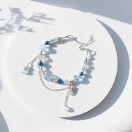海藍寶 藍晶石 藍磷灰 鑽切白水晶 月光石 S925純銀水晶手鍊