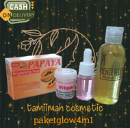 paket glow 4in1 sabun Papaya RDL 70gram Cream vitamin e Toner lemon 60ml  serum glowpink 10ml