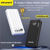 Awei P133 Mobile Powerbank 10000mAh And Digital Display Power Bank Intelligent Multiple Output With Cable Portable