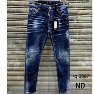 Gg Men's Jeans DSQ2 blue torn and scratched with paint dots, DSQUARED Jeans 4 buttons Moc 2025 jeans