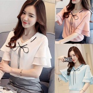 ️NaNa Perforated Flared Sleeve Shirt