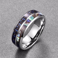 [Ship Today] Luxury 8mm High Polished Inlay Abalone Shell & Carbon Fiber Ring Men's Titanium Steel W