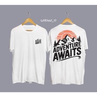 AWAITS ADVENTURE MOTIF T-SHIRT / ADVENTURE DISTRO T-SHIRT / WHITE T-SHIRT / CURRENT VIRAL T-SHIRT