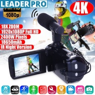 4K Full HD Video Camera Camcorder 2400 MP IR Night Vision Video Camcorder 3 Inch Touch LCD Screen 18X Zoom Camera w/ Mic