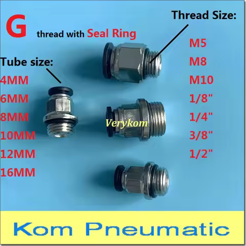 10X Verykom Pneumatic Male Straight Air Fittings 6mm 8mm 10mm Tube Push In 1/8 1/4 G Thread With Sea