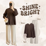 One Set Trendy Korean Style HijabWanita (Coquette Ribbon Blouse + Culottes Wanita + Square Hijab) ||
