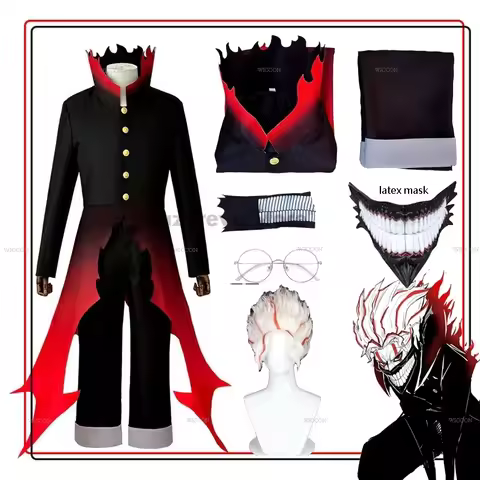 Ken Takakura Ken Okarun Cosplay Costume Dandadan Turbo Granny Mode Wig Red Trench Coat Black School 