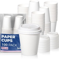 Fit Meal Prep 100 Pack 10 oz Disposable Coffee Cups with Lids, Premium To Go Coffee Cups with Lids, 