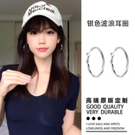 Small Face~Design Sense Plain Hoop Hoop Earrings Female 2024 Wave Hoop Earrings Earrings Earrings