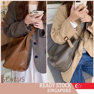 [SG SELLER] Korean Tote Bag Large Capacity Retro Fits 14" Laptop Soft Leather Women Sling Shoulder B