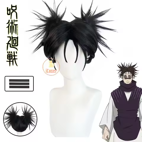 iCoser Choso Cosplay Wig Anime Jujutsu Kaisen Season 2 Black Double Ponytail Hair Sticker Itadori Yu