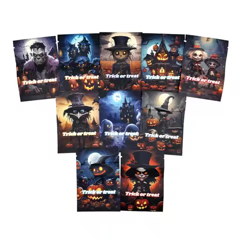 7x10cm 100 PCS Reusable Trick or Treat Halloween Candy Gift Bag Opaque Zipper Pouch Perfect for Hall