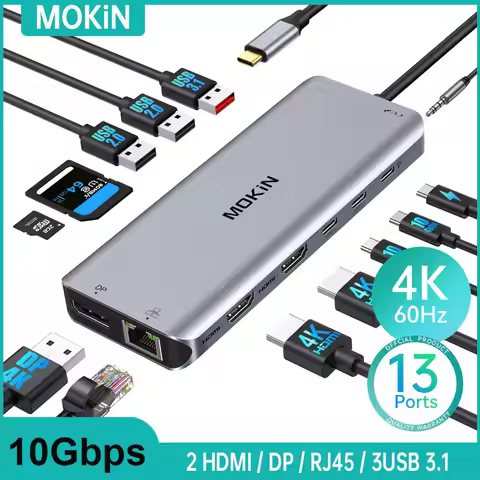 MOKiN USB C HUB to HDMI-compatible DP 3USB 3.1 RJ45 PD100W 13-IN-1 USB Type C HUB Dock For MacBook P