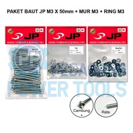 PACKAGE 3 SET JP M 3x50 BOLT NUT M PLATERing 3 x 50 M3 NUT CONTENTS 100 PCS