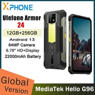 Ulefone Armor 24 Rugged Phone 12GB+256GB Side Fingerprint 22000mAh 6.78 inch Android 13 Helio G96 Oc