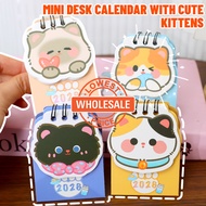 [Wholesale]Cat Lover Mini Desk Calendar | Jun 2025 - Dec 2026 Compact Design | 4 Cat Styles Black Or