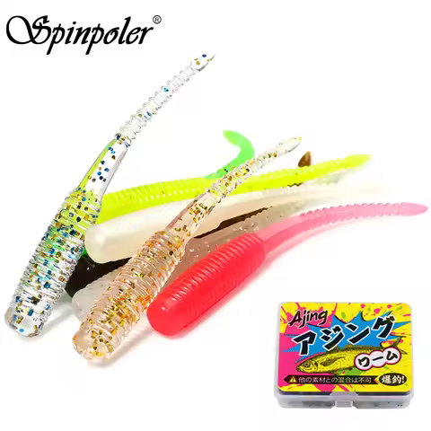 Spinpoler Rockfish Fishing Worm Artificial Bait Mini Soft Lure Tpr Ajing Glow Pintail Swimbaits Jig 