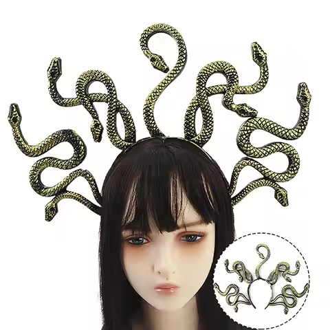 Halloween Headband Medusa Curved Snake Shape Hair Hoop Rave Party Headpiece Unisex Hair Band Party C