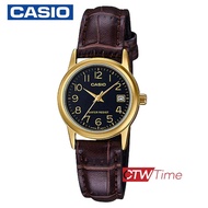 ส่งฟรี !! Casio Standard นาฬิกาข้อมือผู้หญิง สายหนัง รุ่น LTP-V002GL-1BUDF - หน้าดำ