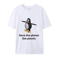 Save The Planet Eat Plastic Cute Penguin T-Shirt Unisex Loose Fit Versatile Short Sleeve