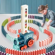 Kids Electric Domino Train Car Set With Sound &amp; Light Automatic Laying Dominoes Blocks Game DIY Educational Toys For Children