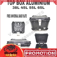 READY STOCK MOTORCYCLE TOP BOX ALUMINIUM 38L,45L, 55L, 65L WITH UNIVERSAL BASE PLATE