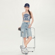 shorts for women American Ripped Denim Shorts - Summer Retro High-Waist Frayed Edge Shorts for Women