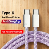 PD 60W Dual USB-C Fast Charging Braided Cable For Honor 500 Smart Type C to Type C Quick Charger Cab
