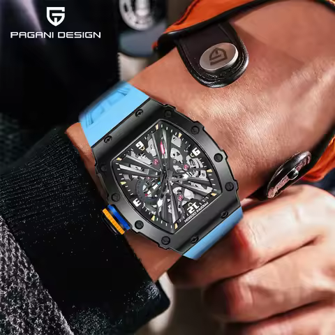 PAGANI DESIGN VH65 quartz movement barrel shaped luminous sapphire glass watch rubber hollow men's w