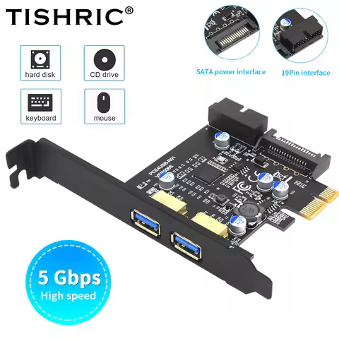TISHRIC USB3.0 PCIE Expansion Card USB 3.2 Gen1 Adapter Multiplier PCIE 1X To USB 3.2 19in TYPE-C US