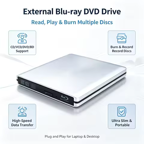 Aluminum Alloy External Bluray Optical Drive BD-ROM USB3.0 Type C DVD Writer 3D Blu-Ray Reader DVD-R