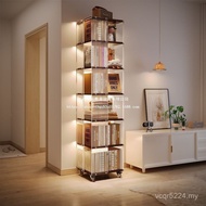 Rotating Living Room Multi-Layer Mobile Bookcase Shelf Solid Wood Bookshelf TV Can Store Acrylic 360