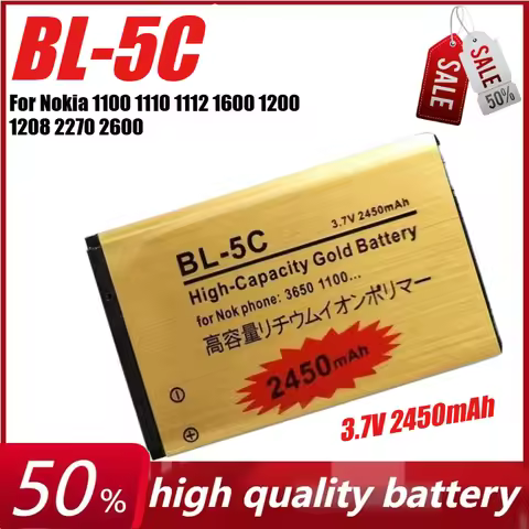 3.7V 2450mAh BL-5C Rechargeable Lithium Battery for Nokia 1100 1110 1112 1600 1200 1208 2270 2600 Ph